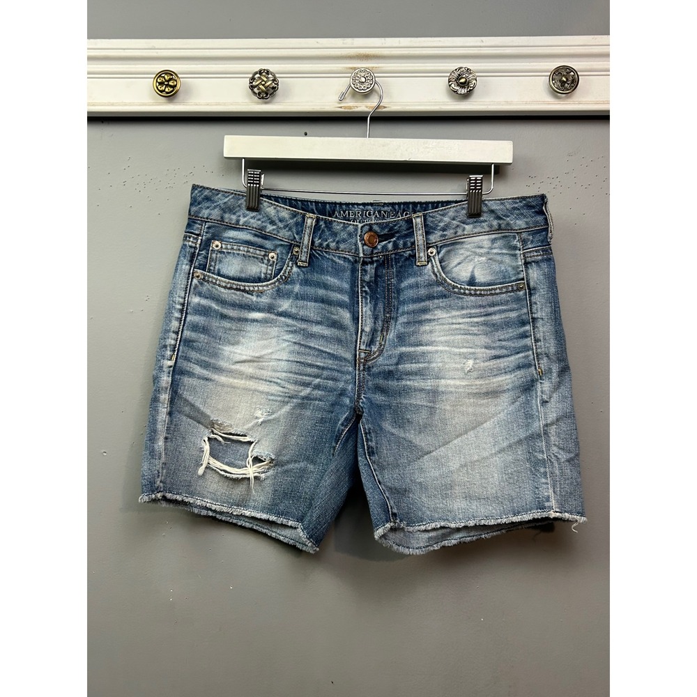 American Eagle Outfitters Distressed Denim Shorts Blue Womens‎ 8 Raw Hem